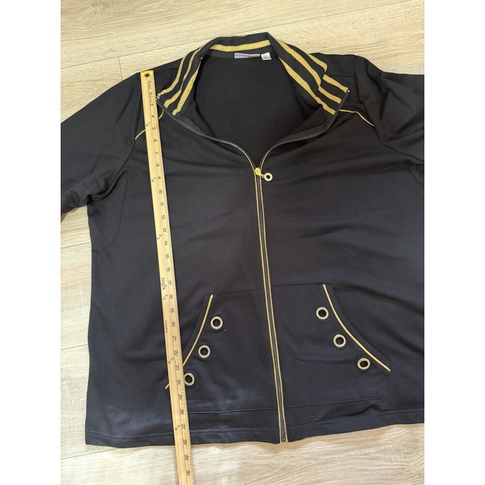 Quacker Factory Black & Gold Zip Up Jacket 2X Sporty Casual Lounge Jacket - Picture 8 of 9
